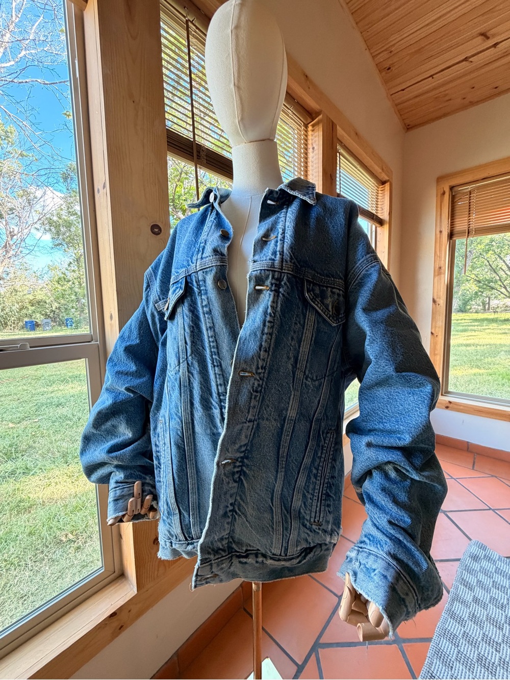 Vintage 90s Carhartt Denim Trucker Distressed Jacket Blanket Plaid Interior Size
